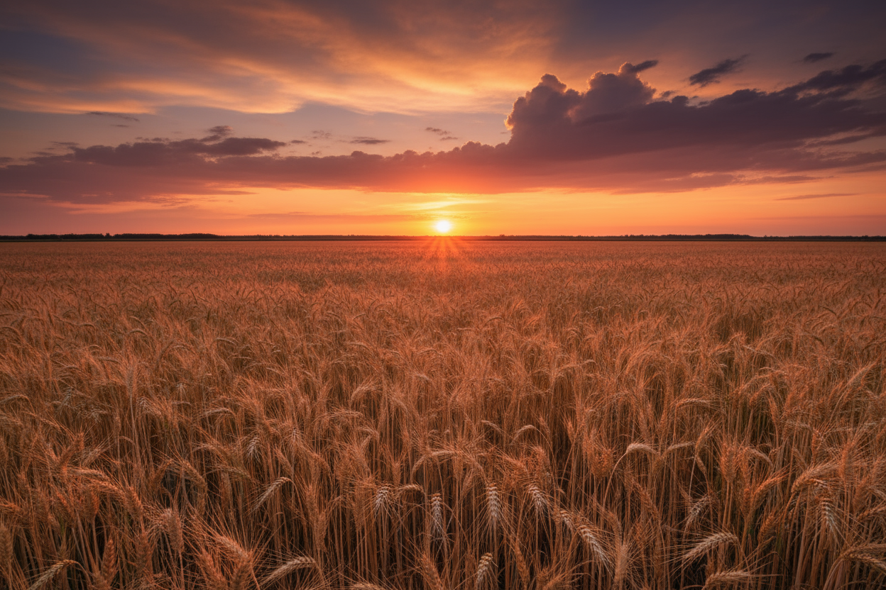beautiful sunset over a wheat field in northwest ohio